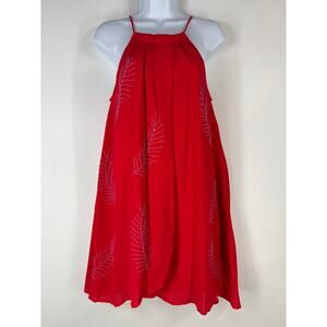 CIEBON Dress Women's S Joanna Beaded Palm Mini Red Halter Flowy Vacation Beachy